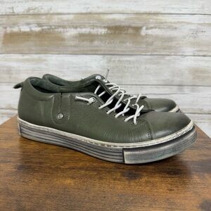 Gelato Tampa Women’s Olive Green Leather Sneakers Elastic Lace Pull On Shoe 38